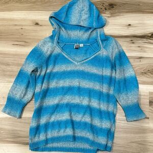 Roxy Blue Grey Striped Knit Oversized Hoodie Sweatshirt Women’s Large
